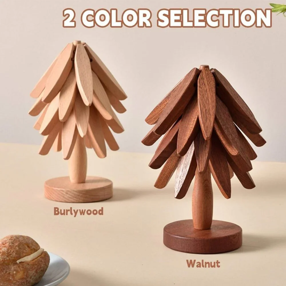 Foldable Heat Resistant Pads Kitchen Table Wooden Tree Shape Trivets Gift Sets(A